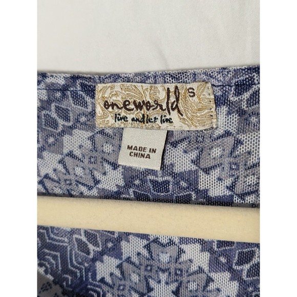 One World Mesh Flutter Sleeve Scoop Neck Sublimated Print Knit Lined Top size sm - Picture 5 of 8